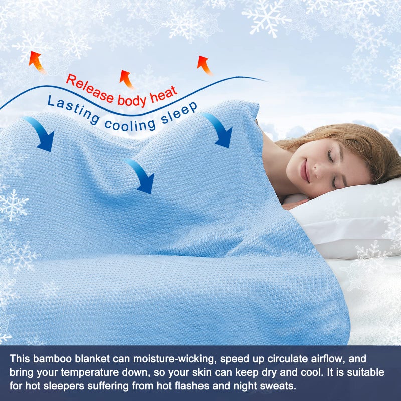 DANGTOP Cooling Blanket, 100% Bamboo-Derived Rayon, Absorbs Body Heat, Ultra-Cool Lightweight, Blue, 90x108 inches - Image 3